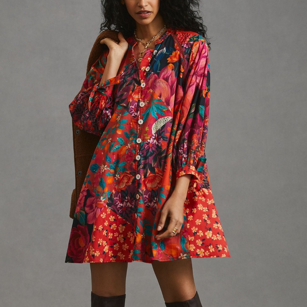 Farm Rio Printed Mini Tunic Dress Medium - Picture 2 of 4